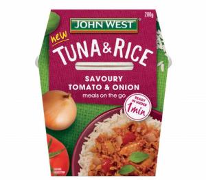 The John West Tuna & Rice range comes in three flavours: Chilli & Tomato, Thai Green Curry and Savoury Tomato & Onion.